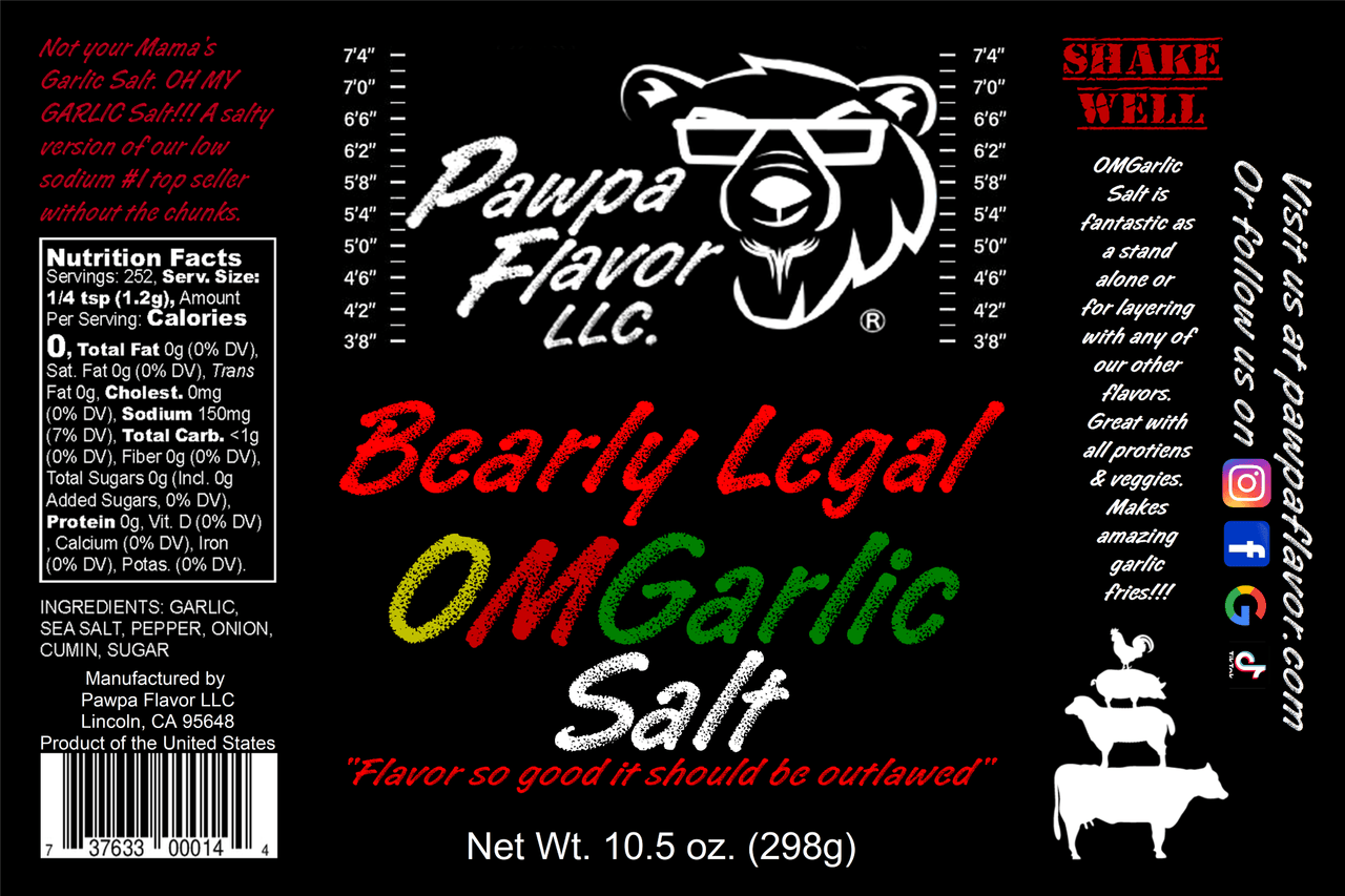 Pawpa Flavor LLC Seasonings and Rubs Bearly Legal OMGarlic Salt