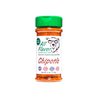 Thumbnail for A bottle of All Flavor Chipotle Gourmet Seasoning and Rub, featuring a white label with a cartoon bear wearing glasses and a bright green shaker cap, set against a plain white background. No salt or sugar added.