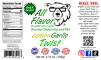 Thumbnail for Pawpa Flavor All Flavor Lemon Garlic Twist seasoning label with bear graphic and nutritional information. No salt or sugar added.