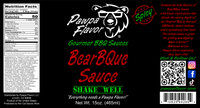Thumbnail for Pawpa Flavor BearBQue Sauce label with bear logo, text, and QR code on a black background