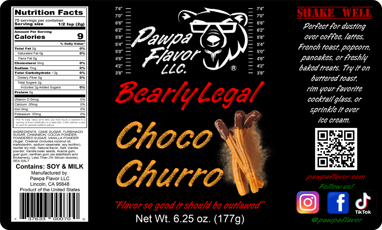 Pawpa Flavor Choco Churro dessert seasoning in signature packaging, a cinnamon-sugar blend with rich chocolate notes.