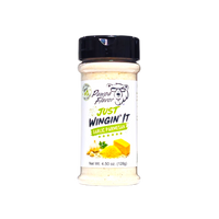 Thumbnail for A bottle of Pawpa Flavor Just Wingin' It Garlic Parmesan seasoning, 4.50 oz (129g), featuring a white label with a cartoon bear wearing glasses and yellow cheese graphics, topped with a black cap, on a solid white background.