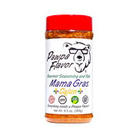 Thumbnail for Jar of Pawpa Flavor Mama Gras Cajun seasoning with bear logo and product details on a white background.