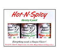 Thumbnail for Hot-N-Spicy variety 6 pack consisting of Bearly Hot, Chipotle, Mama Gras, Jalapeno Lime, Mango Habanero and Pawpa Ghost with Pawpa Flavor branding on a white background