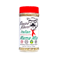 Thumbnail for Pawpa Flavor Mama Mia Italian gourmet seasoning and rub bottle with red cap, featuring a savory Italian herb blend that is low sodium, vegan friendly, gluten free, and ideal for pasta, chicken, vegetables, pizza, and Mediterranean-inspired cooking.