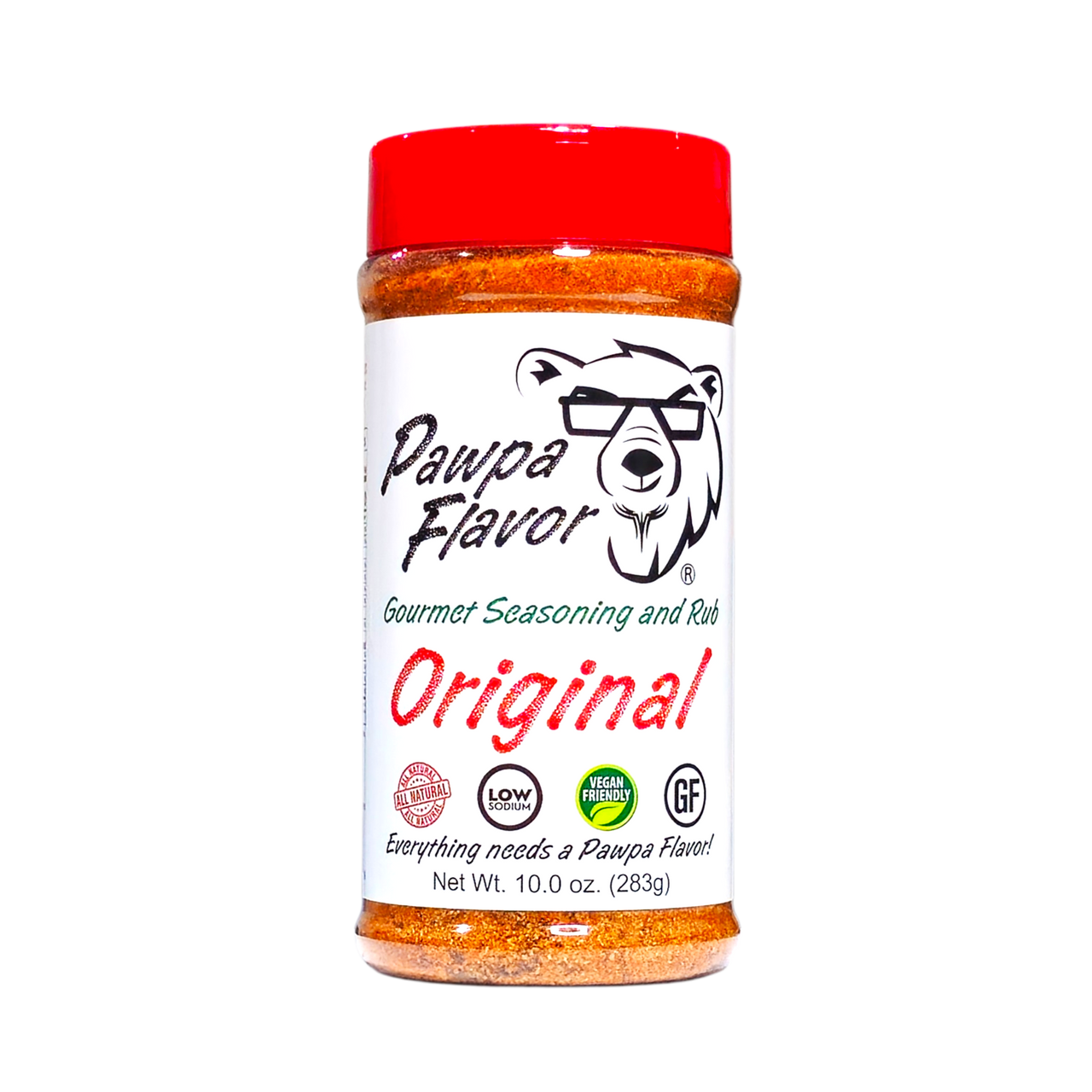 Bottle of Pawpa Flavor Original all-purpose seasoning in signature packaging, a bold savory blend for grilling and everyday cooking.