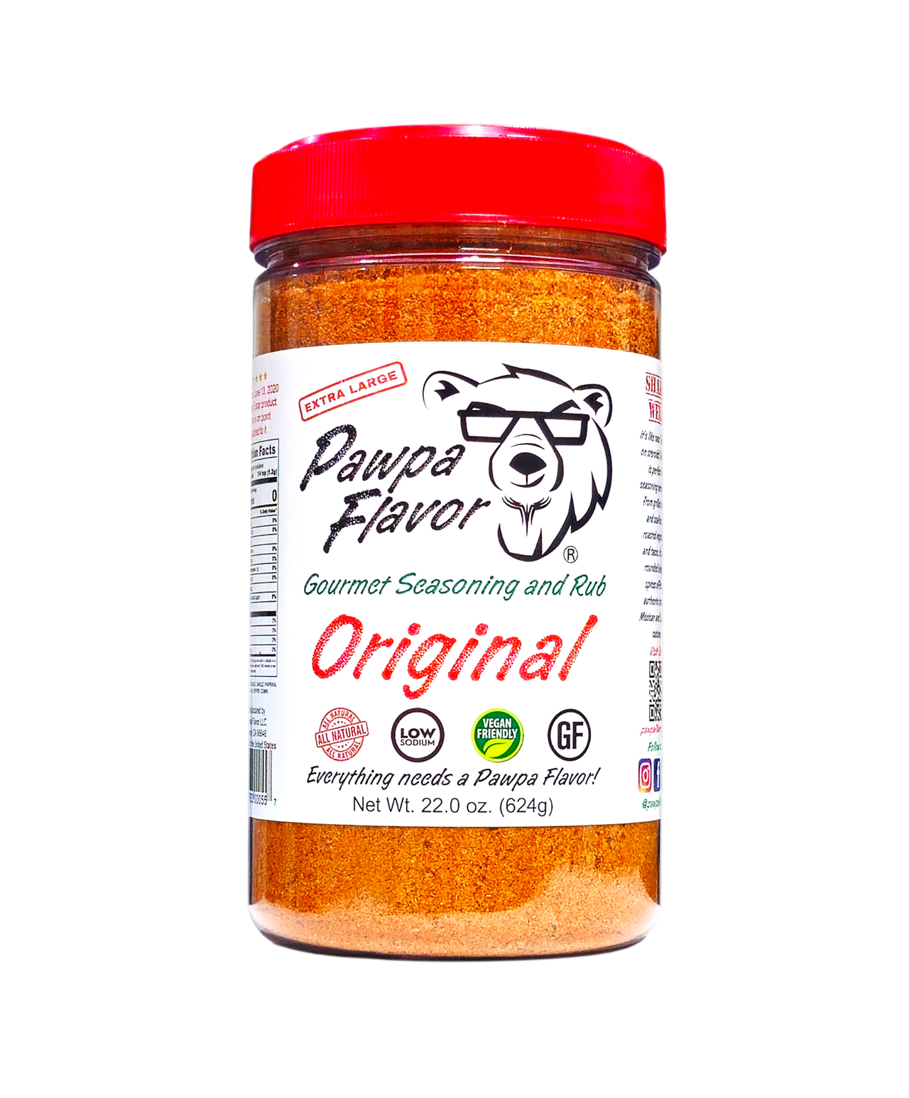 Bottle of Pawpa Flavor Original all-purpose seasoning in signature packaging, a bold savory blend for grilling and everyday cooking.