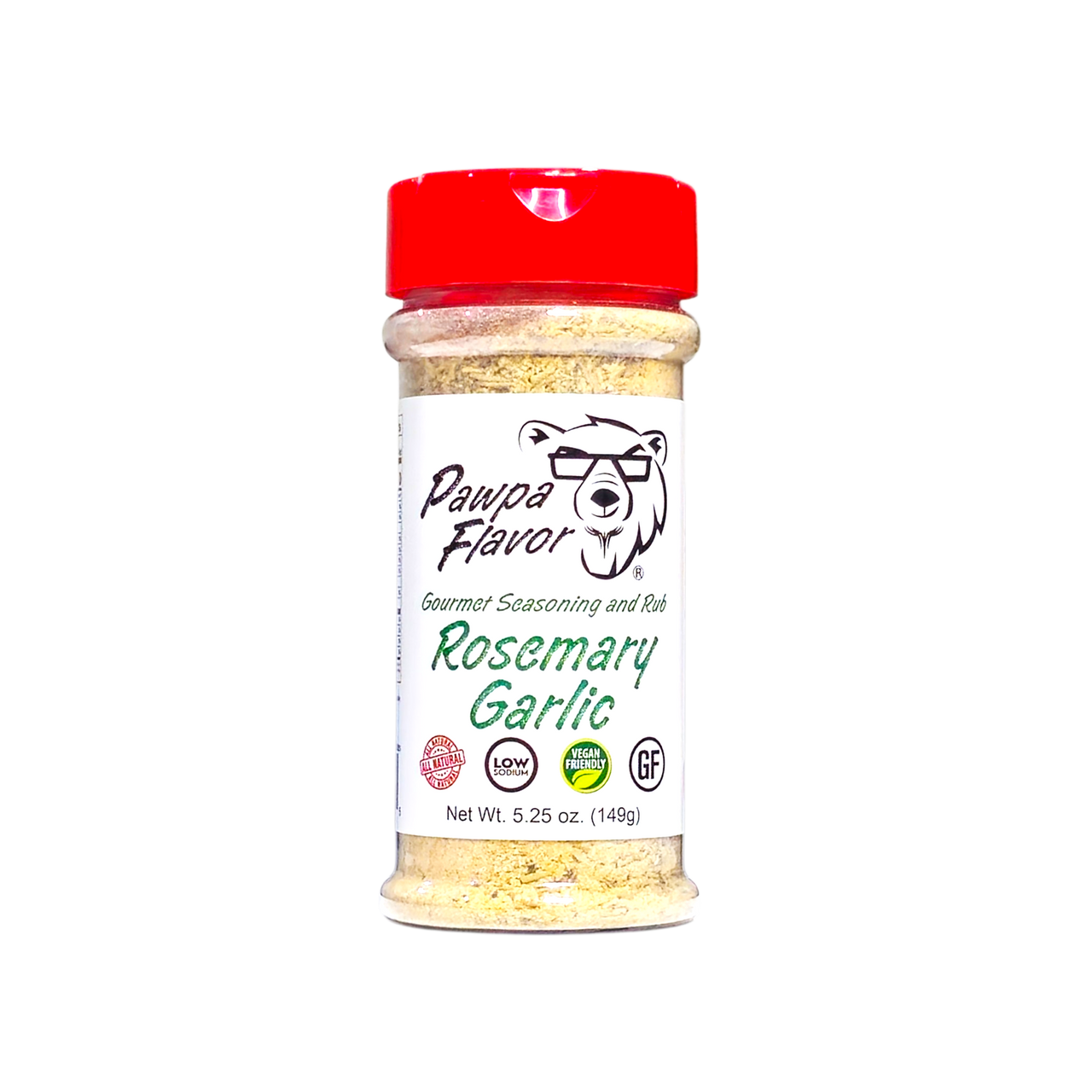 Pawpa Flavor Rosemary Garlic seasoning jar with a red cap on a white background
