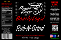 Thumbnail for Pawpa Flavor Bearly Legal Rub-N-Grind label with bear graphic and text on a black background