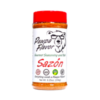 Thumbnail for A jar of Pawpa Flavor Sazon seasoning and spices with a red lid and a label featuring a cartoon bear wearing glasses on a white background.