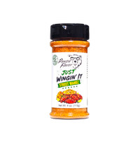 Thumbnail for A bottle of Lab Series Just Wingin' It Street Wangz spice blend, featuring orange-red seasoning inside a clear plastic bottle with a black shaker cap and a white label.