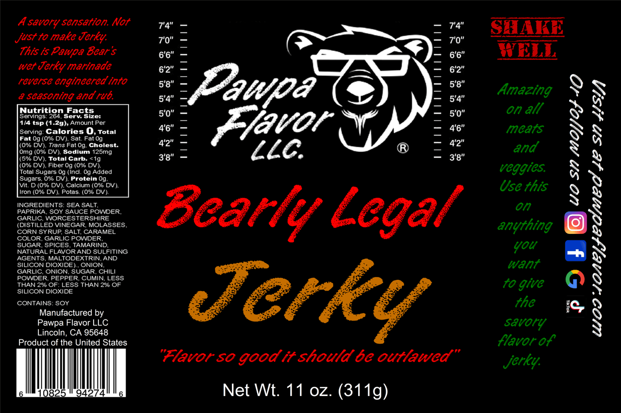 Pawpa Flavor LLC Seasonings and Rubs Bearly Legal Jerky
