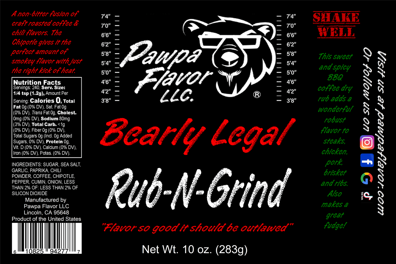 Pawpa Flavor LLC Seasonings and Rubs Bearly Legal Rub-N-Grind
